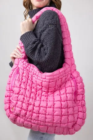 Simply Southern Quilted Puffer Hobo Bag for Women in Pink | 0224-BAG-PUFF-HOBO-PINK