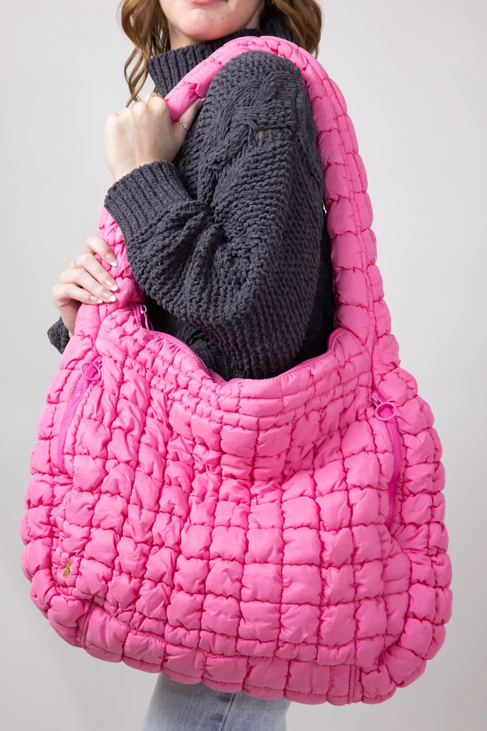 Simply Southern Quilted Puffer Hobo Bag for Women in Pink | 0224-BAG-PUFF-HOBO-PINK