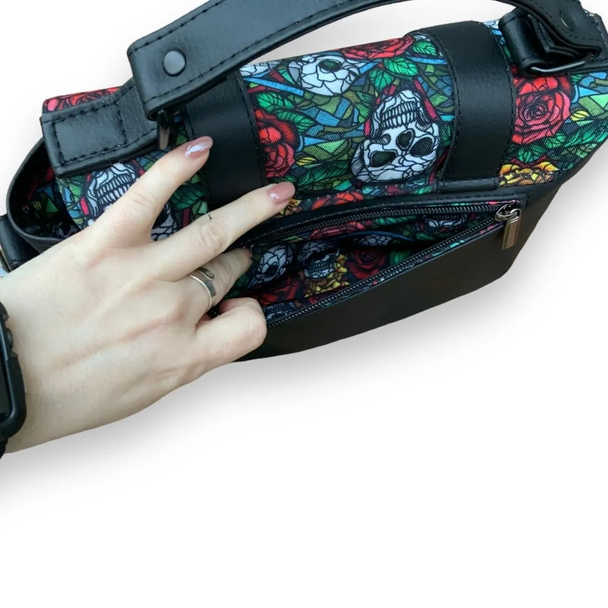 Skull and Roses Memento Mori Satchel Bag