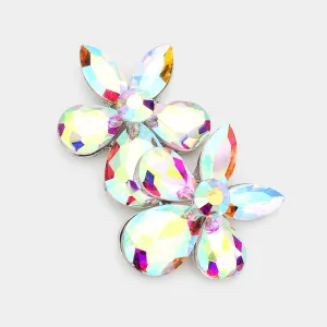 Small AB on Silver Crystal Teardrop and Marquise Stone Cluster Pageant Earrings  | 563225