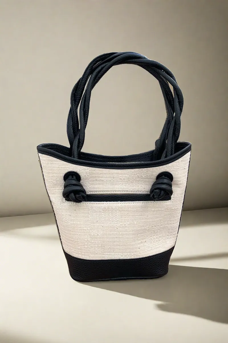 Small Black Leather and Canvas Handbag