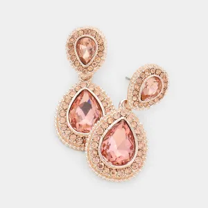 Small Peach Teardrop Crystal Rhinestone Earrings  | 463943