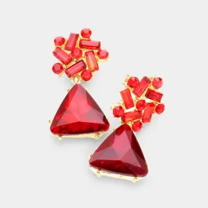 Small Red Crystal Triangle Stone Dangle Pageant Earrings | Interview Earrings | 504730