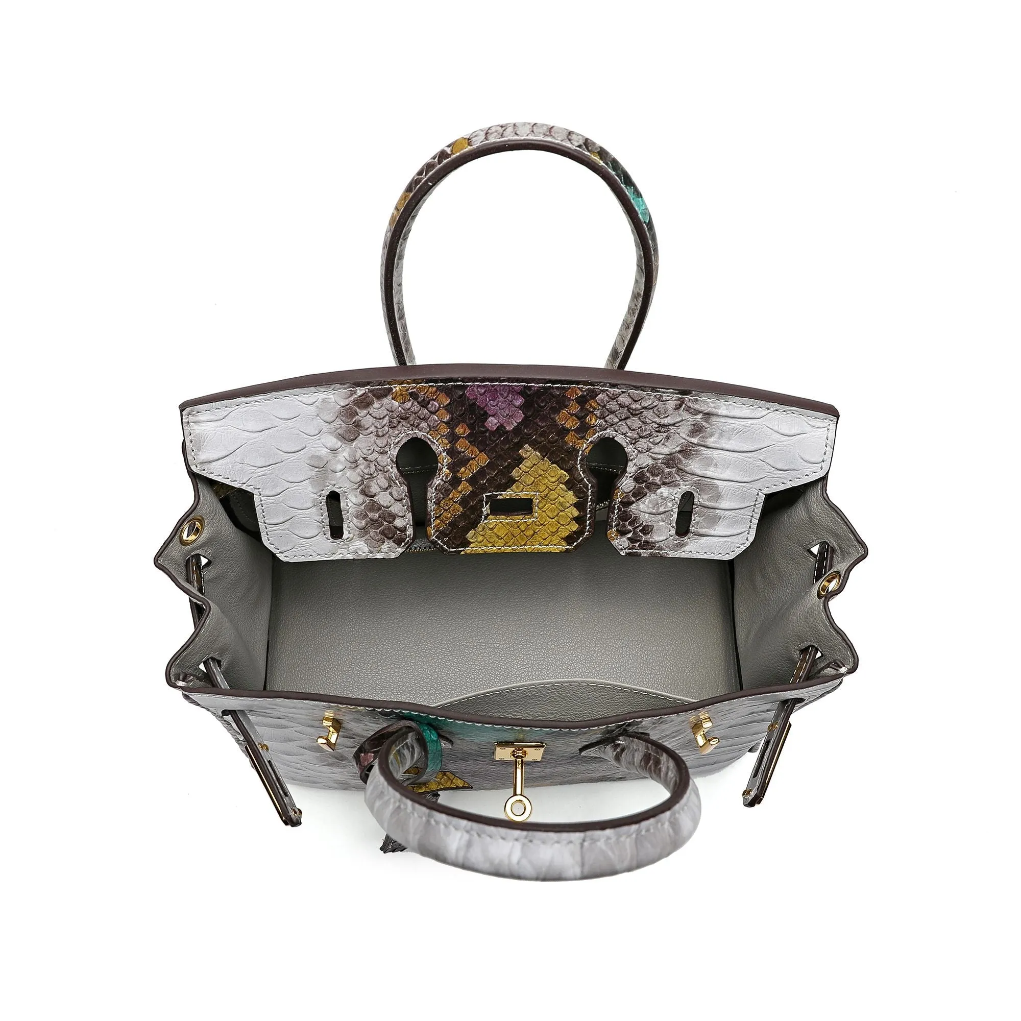 Snake Embossed Leather Satchel