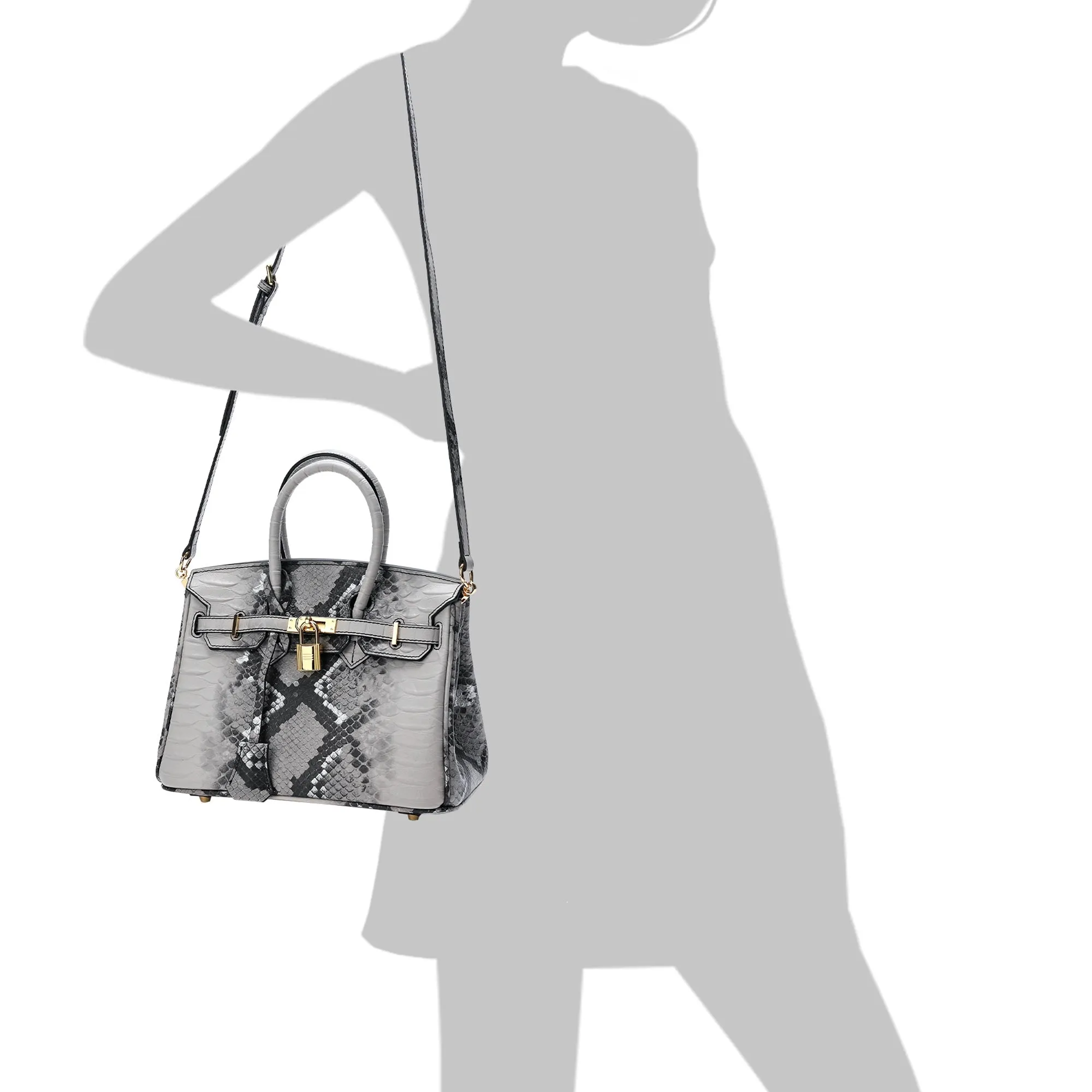 Snake Embossed Leather Satchel