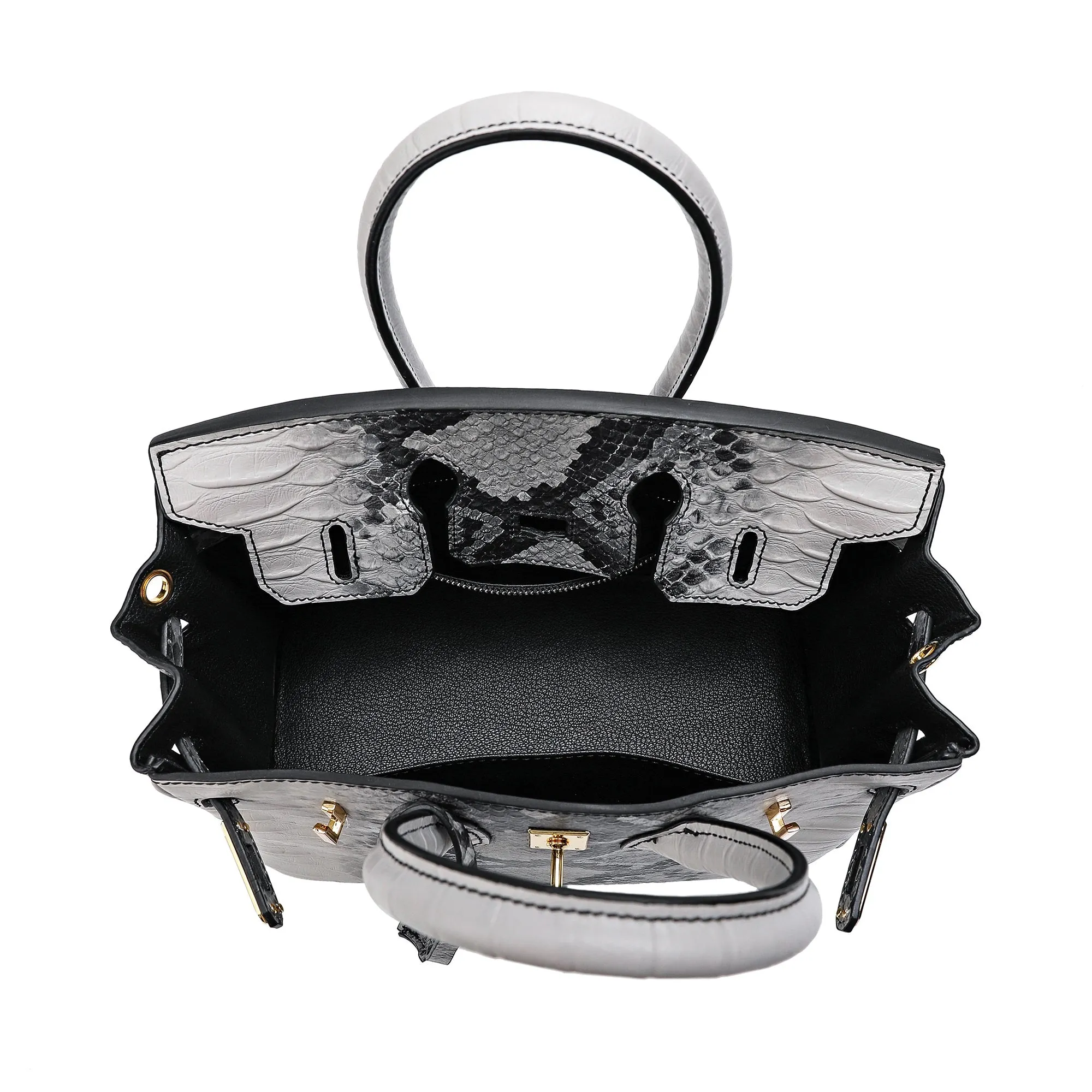 Snake Embossed Leather Satchel