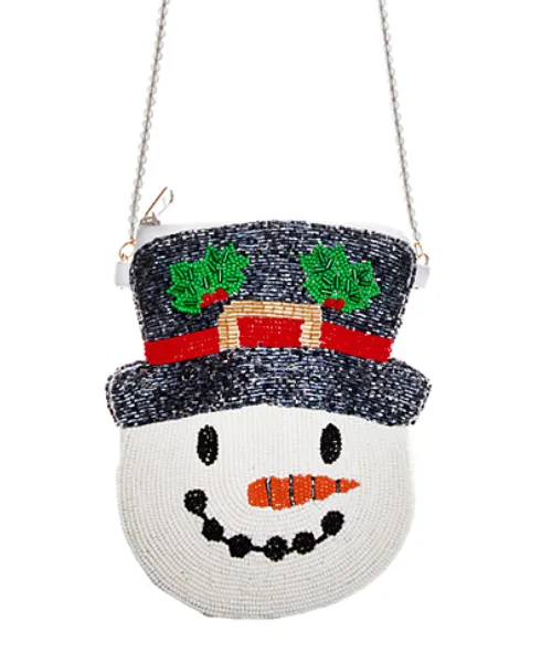 Snowman Seed Bead Beaded Crossbody Purse