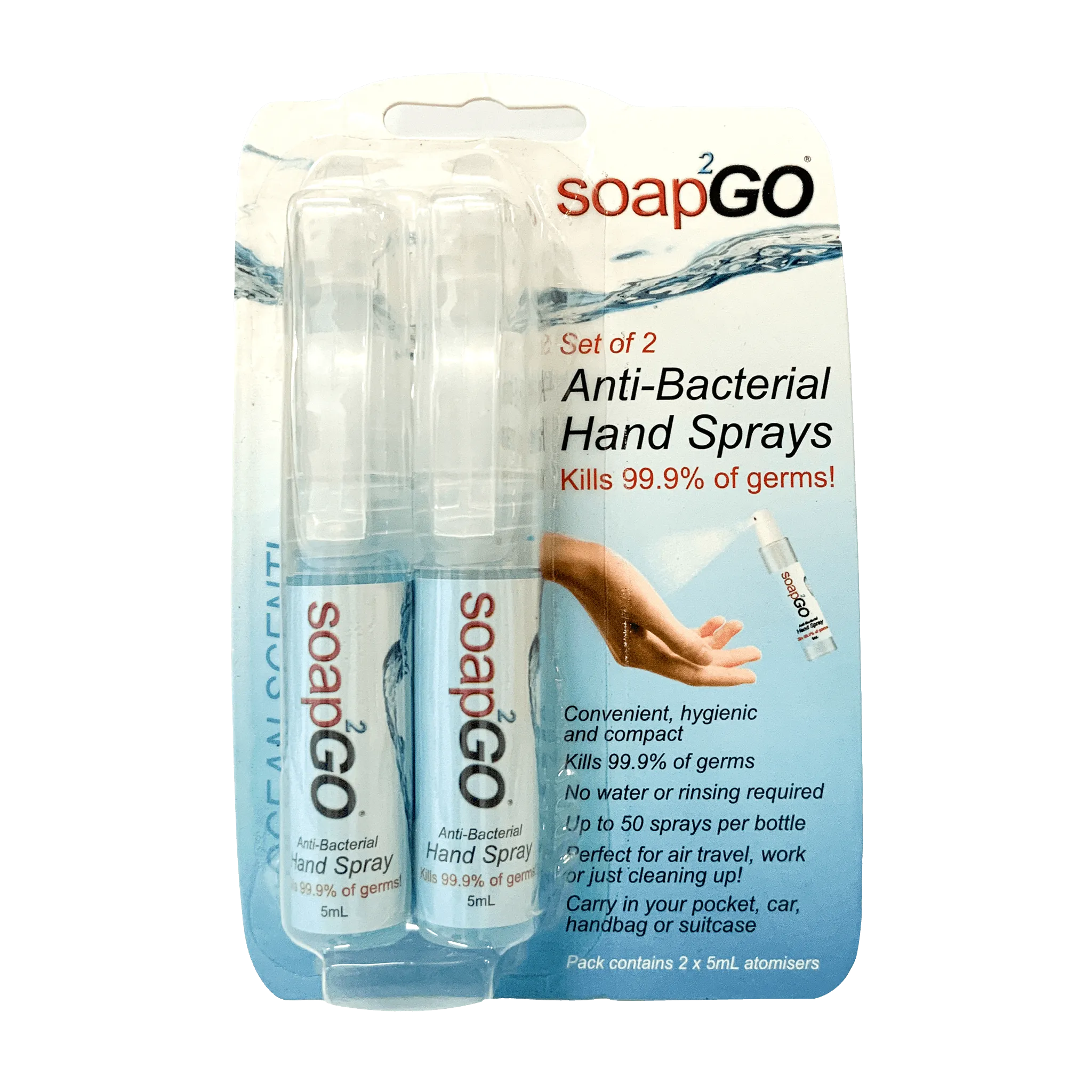 SOAP2GO Antibacterial Hand Spray Twin Pack 2x5mL