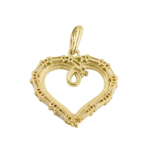 Solid 14k Gold Elegant Open Heart CZ Pendant