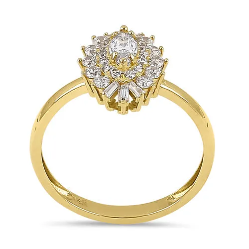 Solid 14K Yellow Gold Elegant Marquise CZ Halo Ring