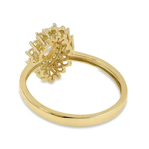 Solid 14K Yellow Gold Elegant Marquise CZ Halo Ring