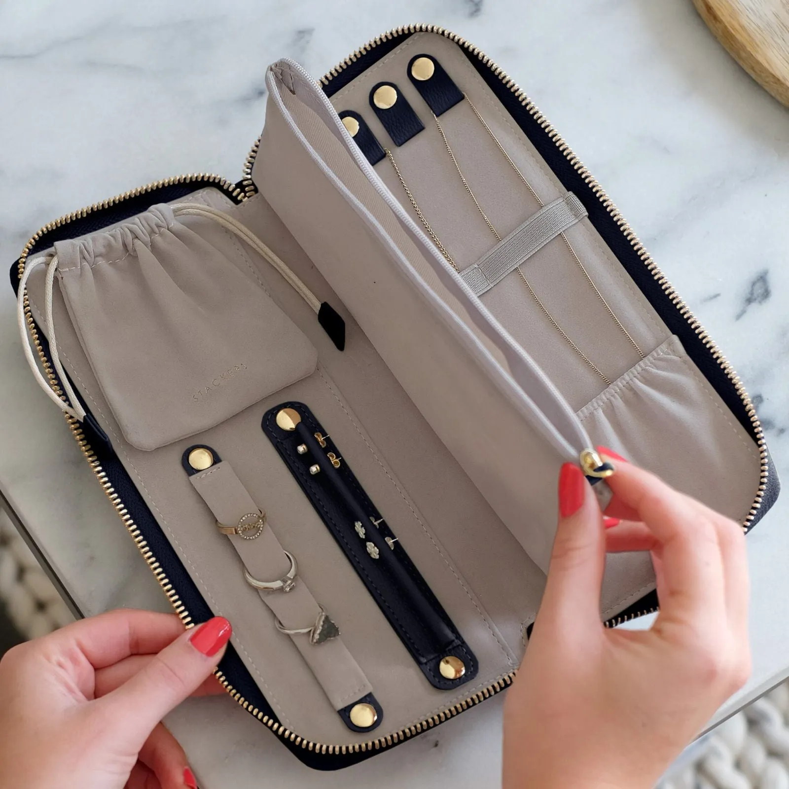 Stackers Jewellery Roll - Pebble Navy