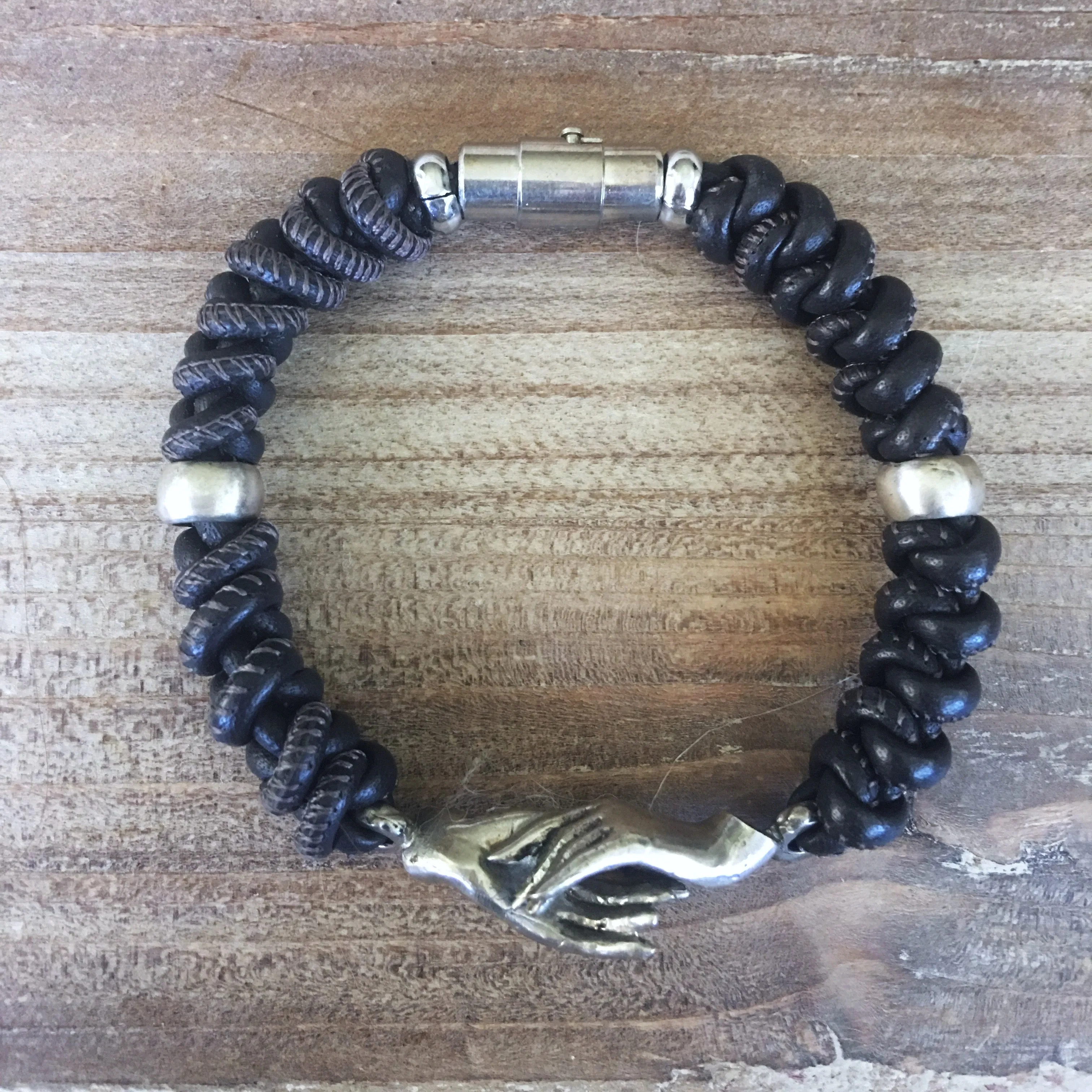 Sterling and Leather Together Bracelet