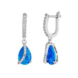 Sterling Silver Blue Lab Opal Elegant CZ Curve Earrings
