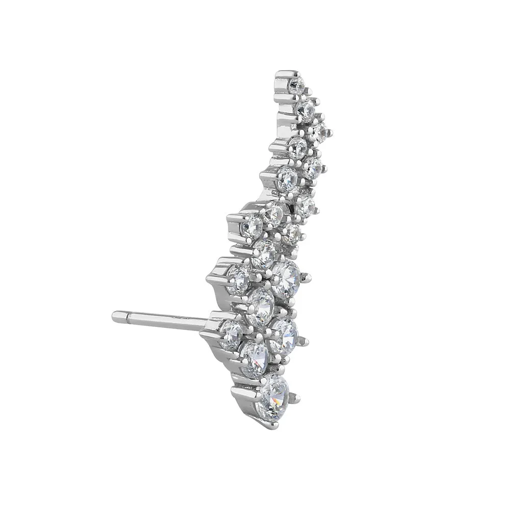 Sterling Silver Elegant Dangle Cluster Round Cut Clear CZ Earrings
