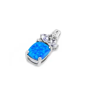 Sterling Silver Elegant Squoval Blue Lab Opal CZ Pendant