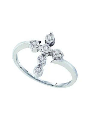 Sterling Silver Womens Round Diamond Cross Fashion Ring 1/20 Cttw