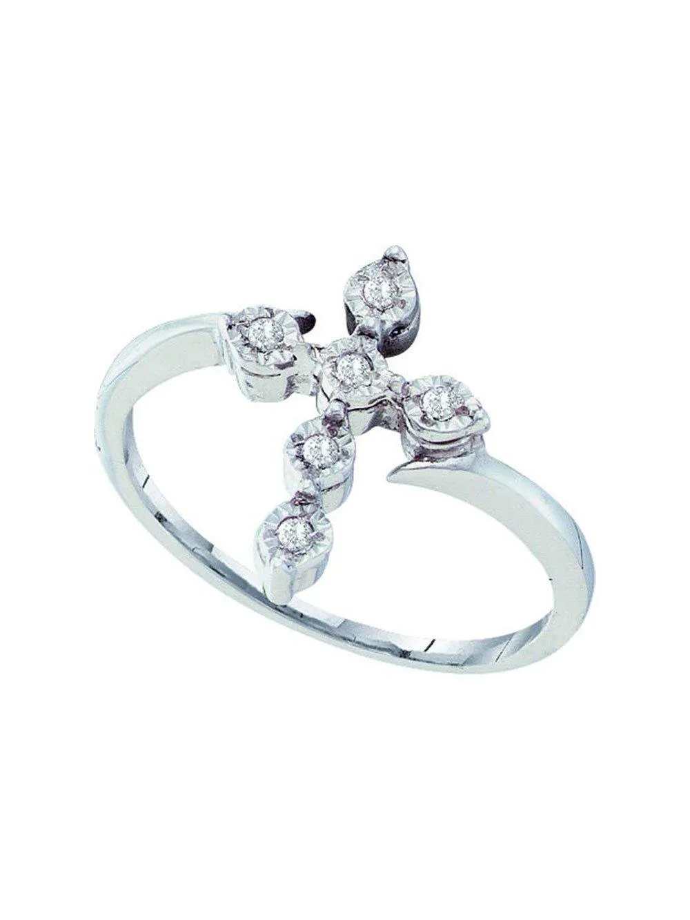 Sterling Silver Womens Round Diamond Cross Fashion Ring 1/20 Cttw