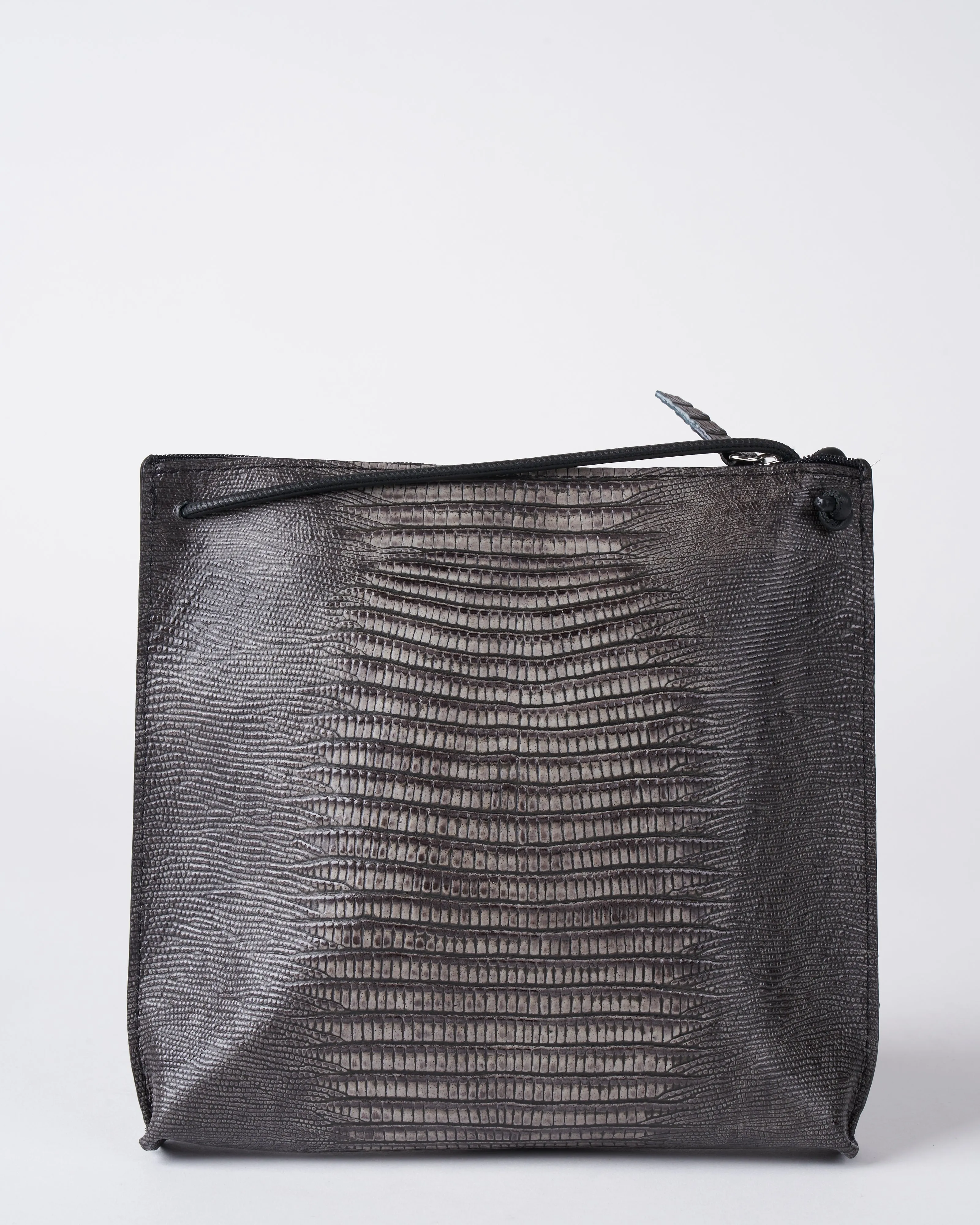 strappy pouch - steel embossed lizard
