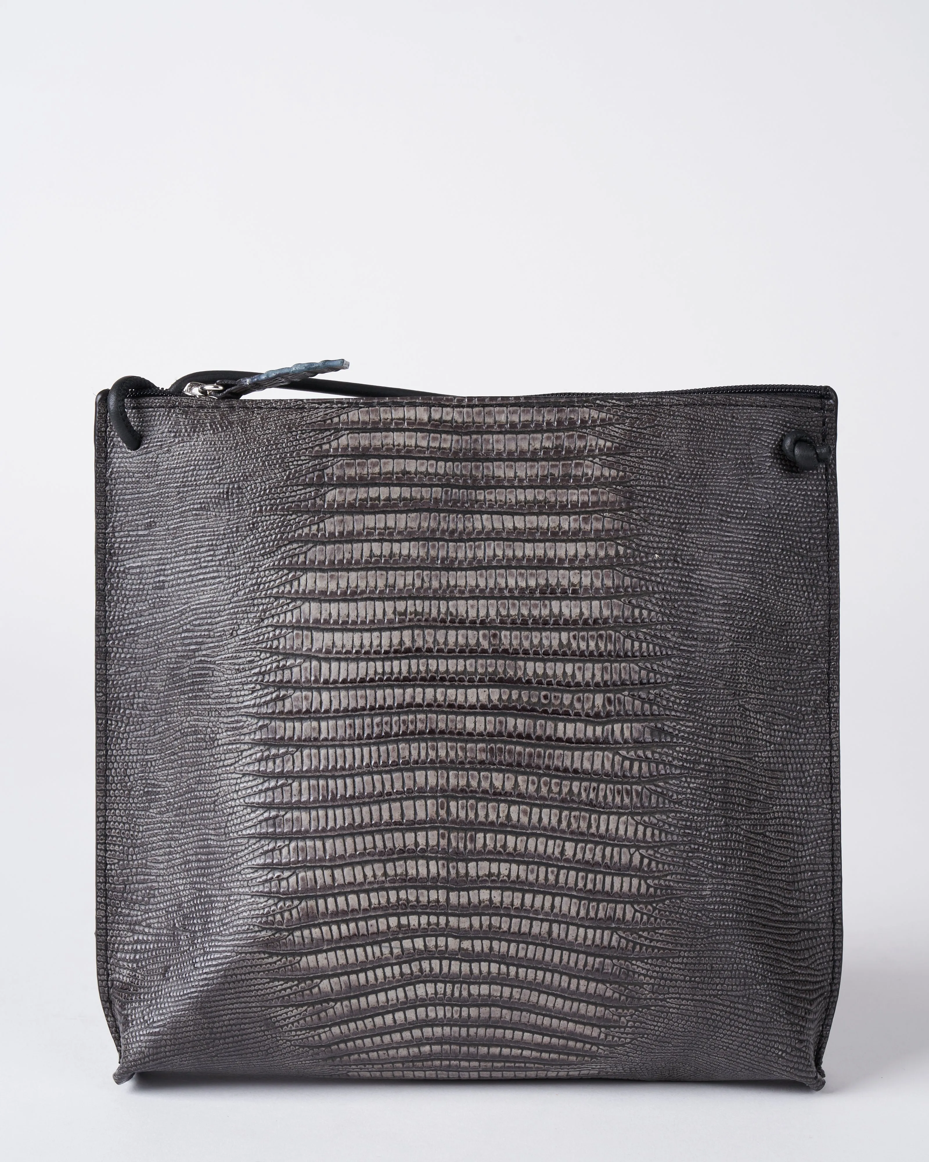 strappy pouch - steel embossed lizard