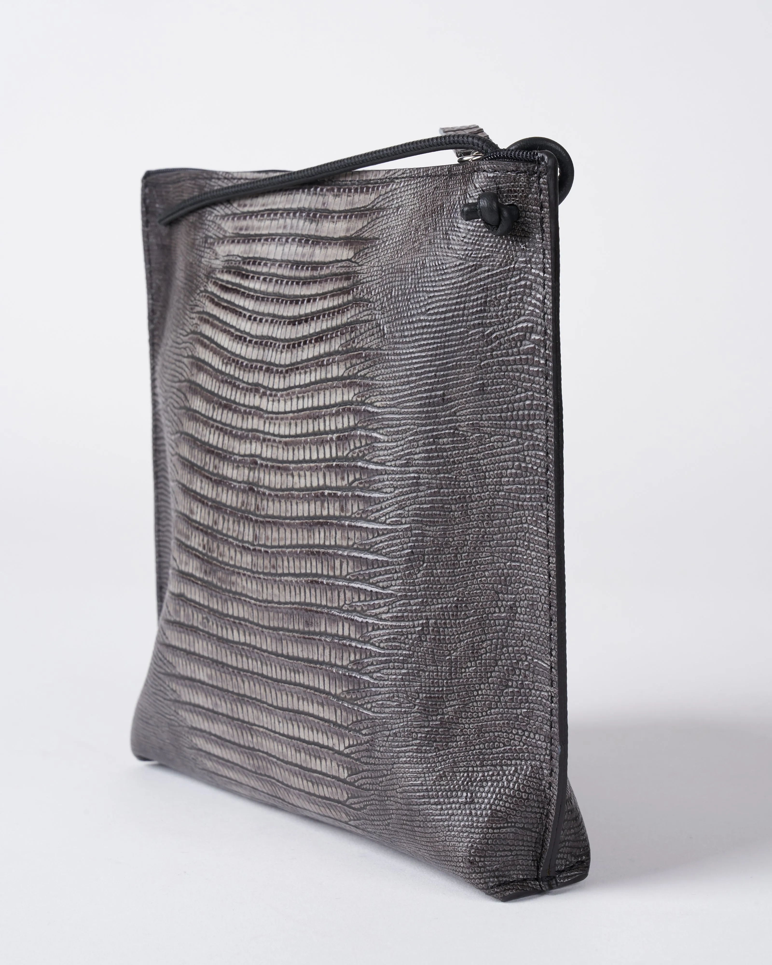 strappy pouch - steel embossed lizard