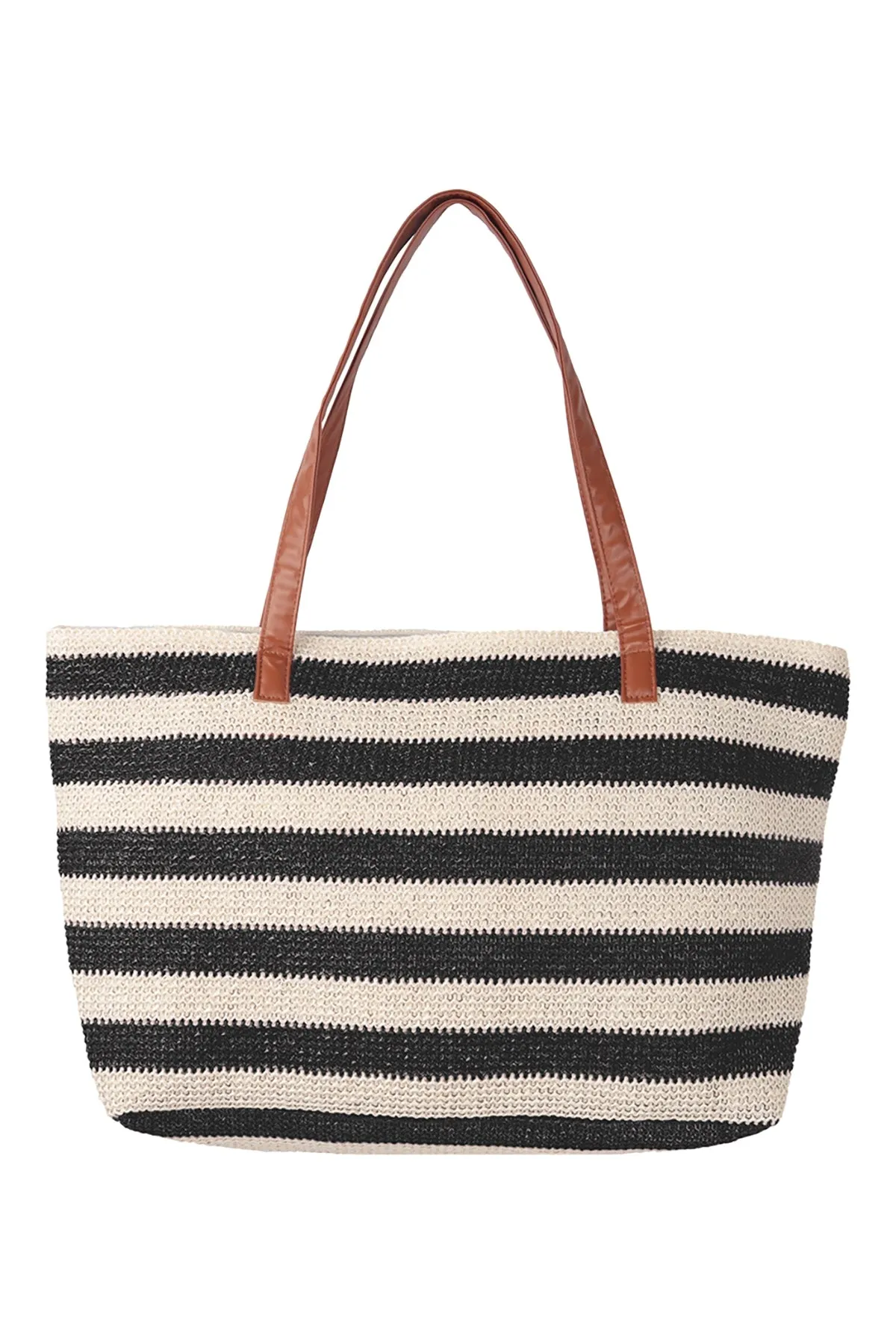 STRIPE KNIT PATTERN SUMMER TOTE BAG-