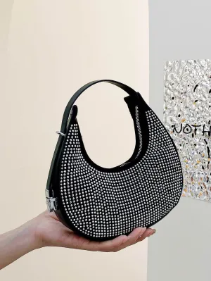 Studded Decor Hobo Bag - Silver