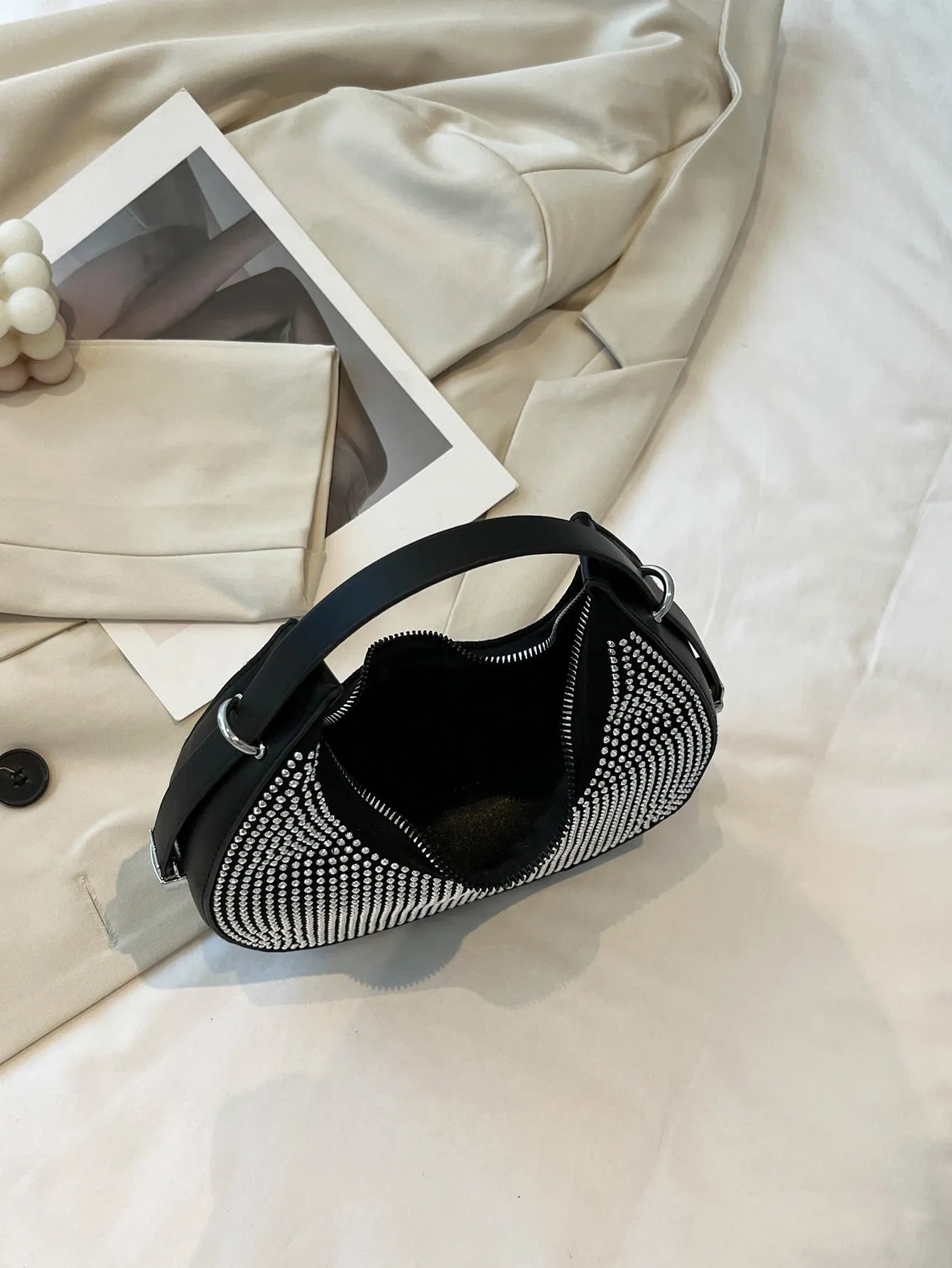 Studded Decor Hobo Bag - Silver