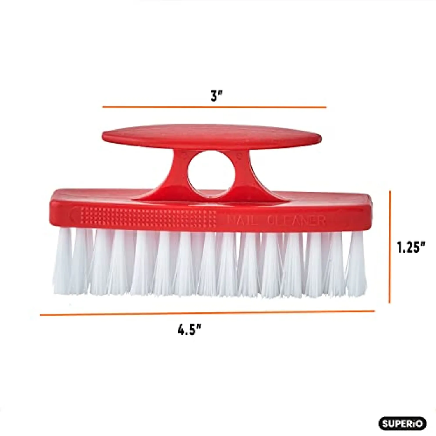 Superio Nail Brush Set (6 Pack) Cleaner with Handle, Durable Brush Scrubber to Clean Toes, Fingernails, Hand Scrubber All Surface Cleaning, Heavy Duty Scrub Brush Stiff Bristles, Easy to Hold. (Red)