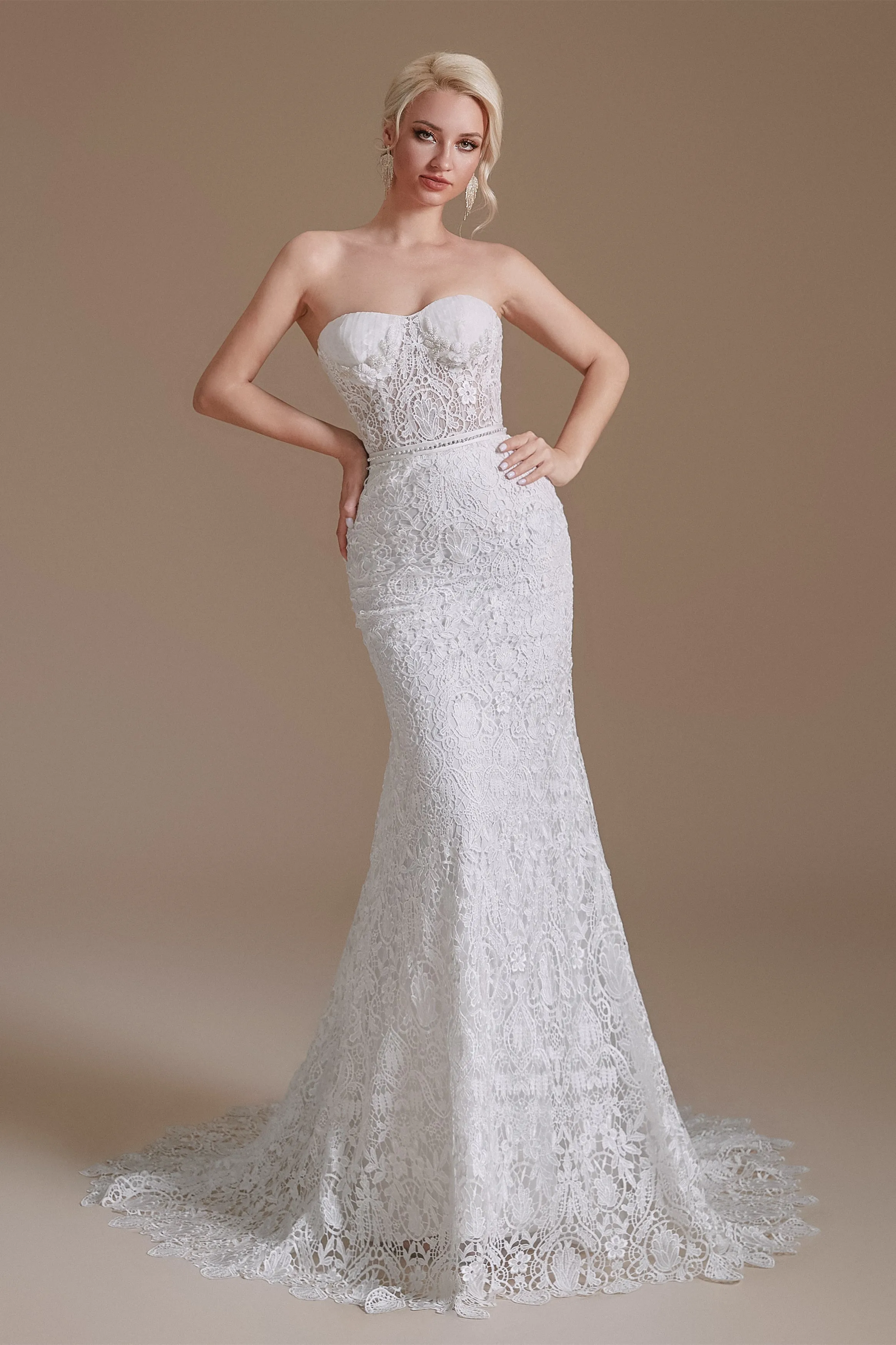 Sweetheart Detachable Bubble Sleeves Lace Mermaid Wedding Dress | Ballbella Design