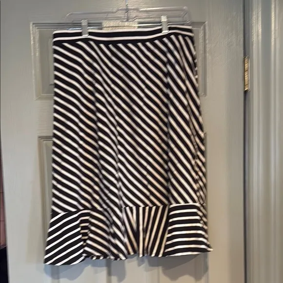 Talbots Black and White Asymmetrical Midi Skirt