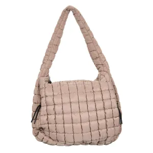 Tan Oversized Quilted Hobo Tote Bag: Tan