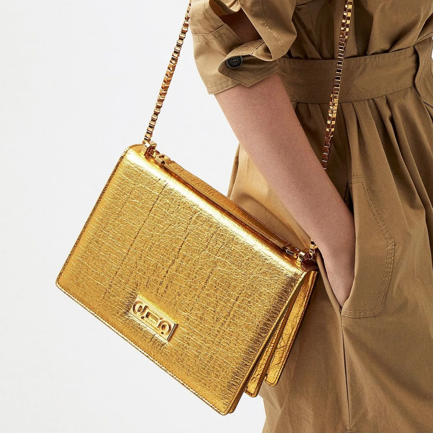 The Cristiana Pinatex® Vegan Shoulder Bag | Gold Metallic