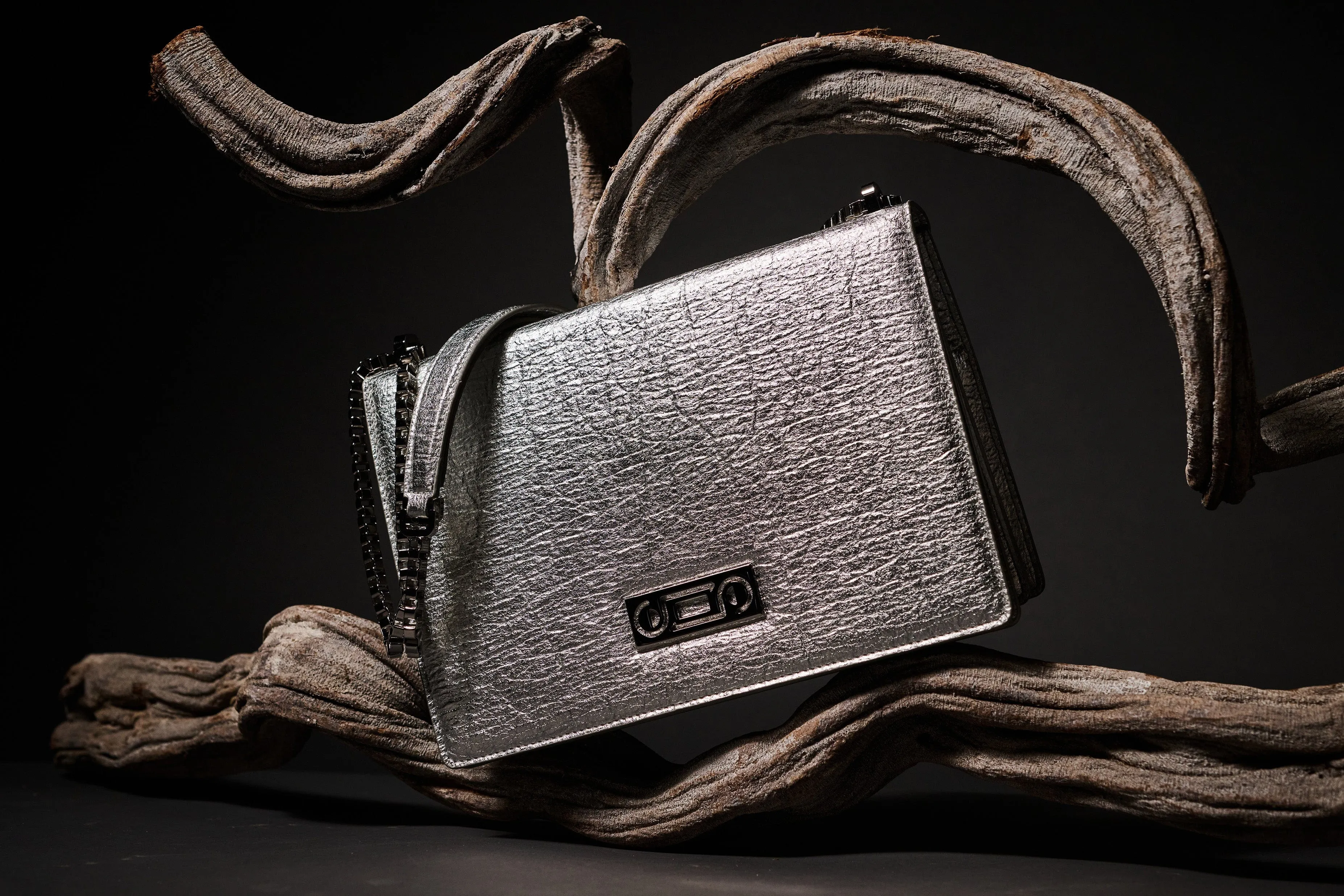The Cristiana Pinatex® Vegan Shoulder Bag | Silver Metallic