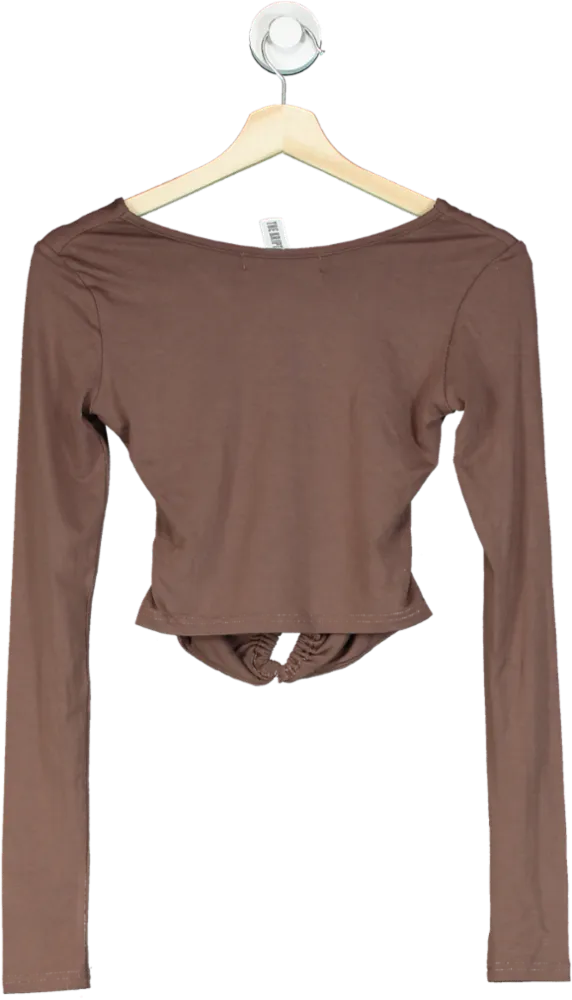 The Kript Brown Long Sleeve Crop Top UK S