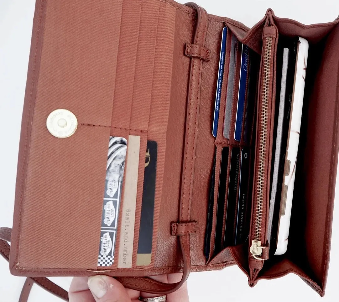 The Playa Woven Crossbody Purse - Cognac Leather