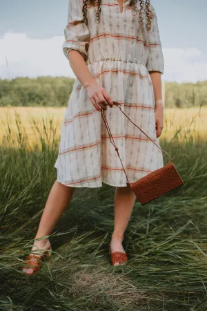 The Playa Woven Crossbody Purse - Cognac Leather