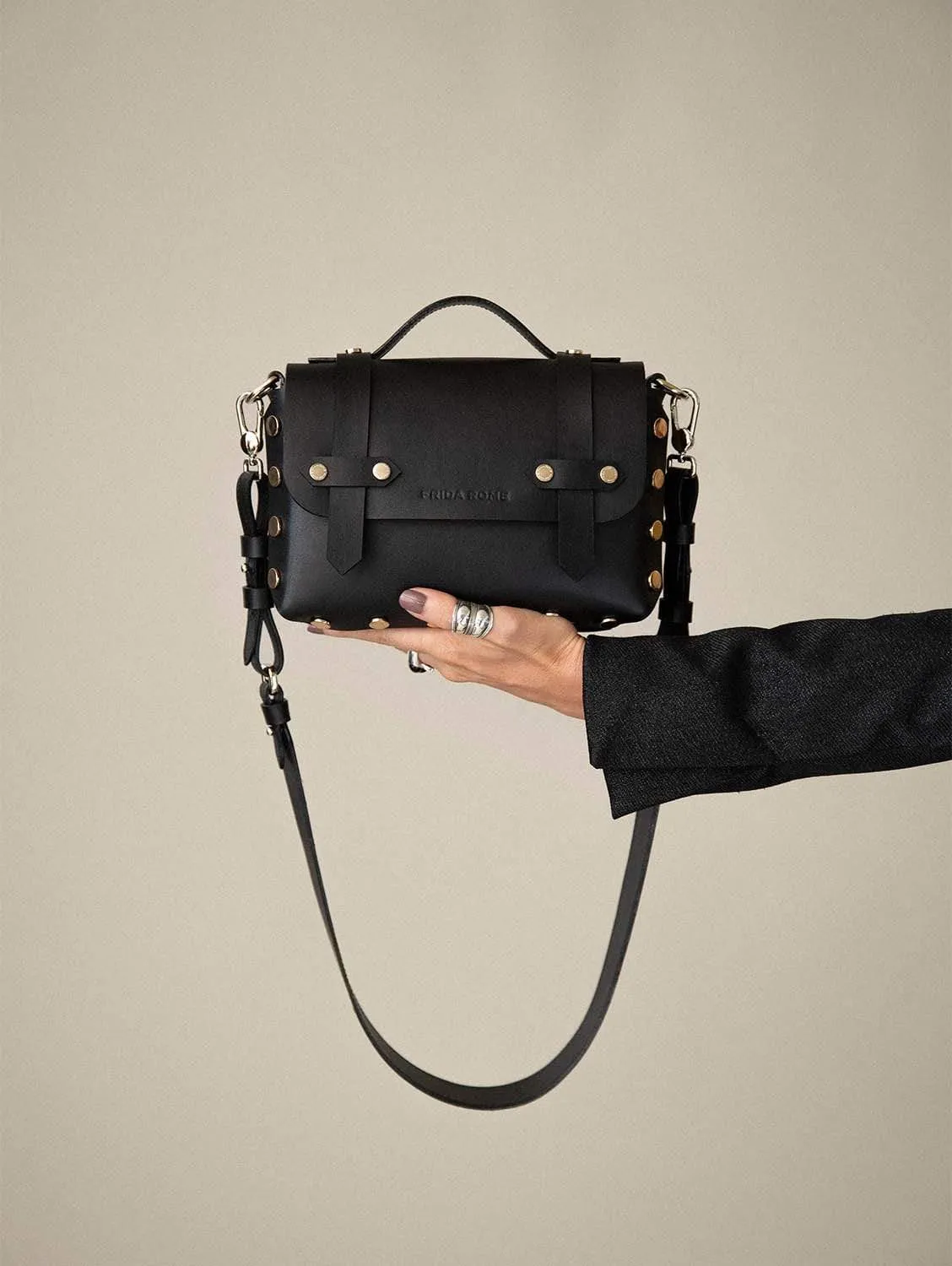 The WEEK/END Cactus Leather Vegan Studded Crossbody Bag | Black