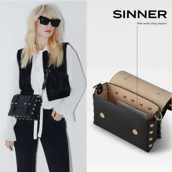 The WEEK/END Cactus Leather Vegan Studded Crossbody Bag | Black