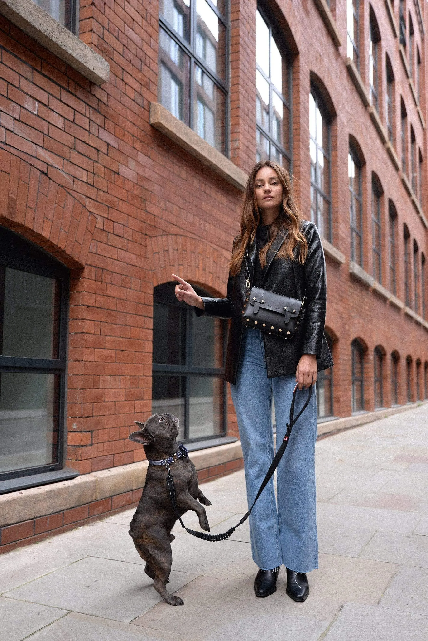 The WEEK/END Cactus Leather Vegan Studded Crossbody Bag | Black