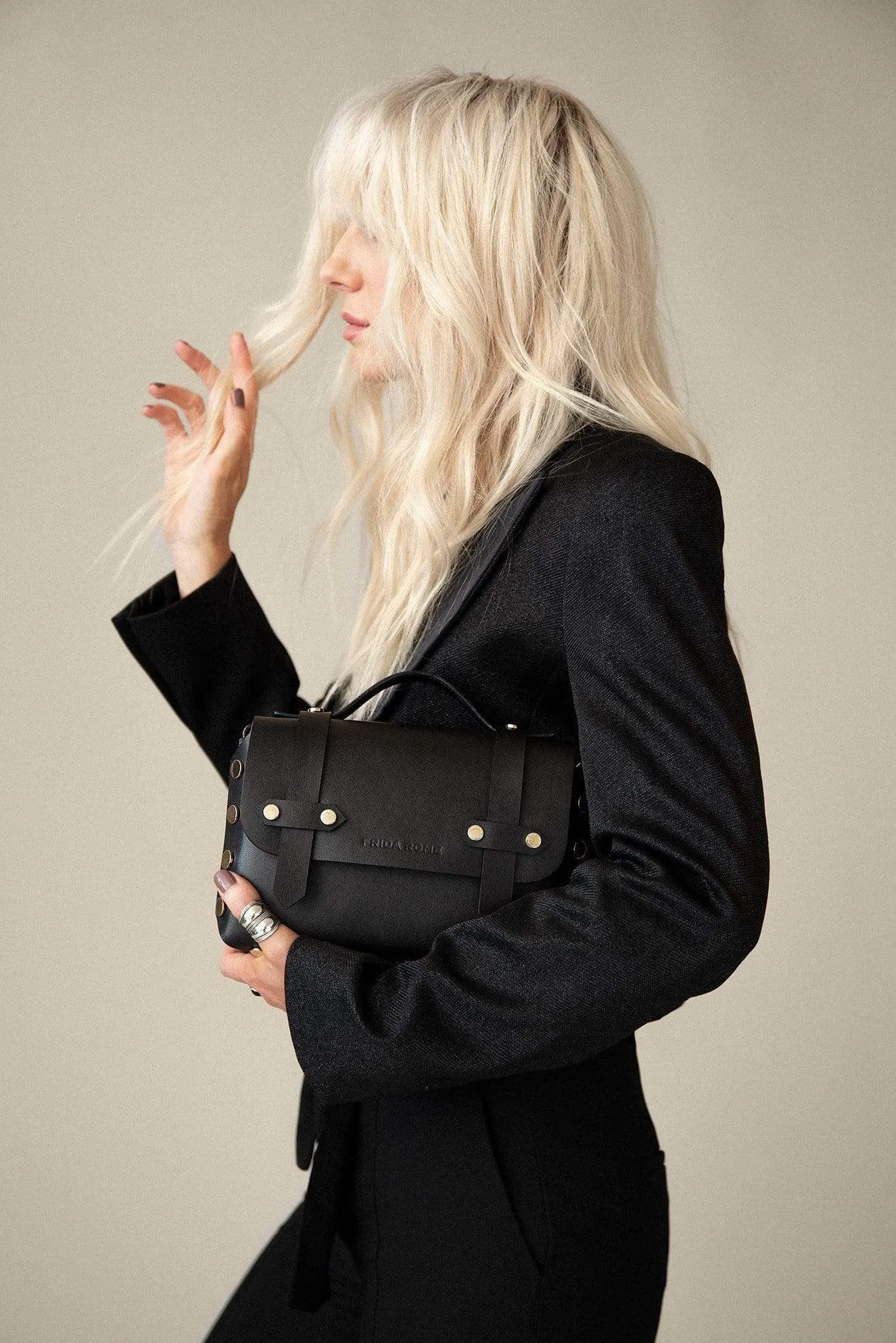 The WEEK/END Cactus Leather Vegan Studded Crossbody Bag | Black