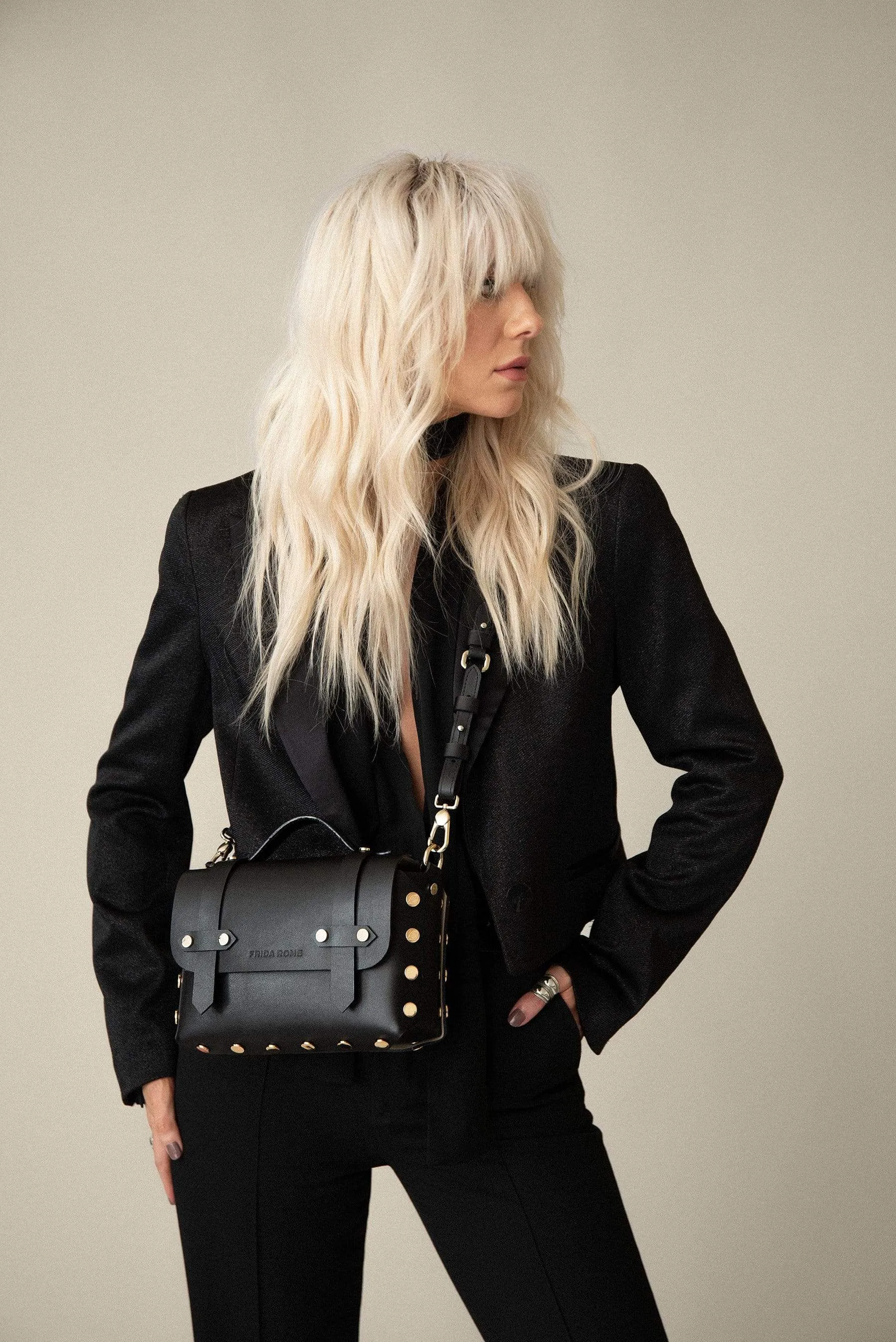 The WEEK/END Cactus Leather Vegan Studded Crossbody Bag | Black