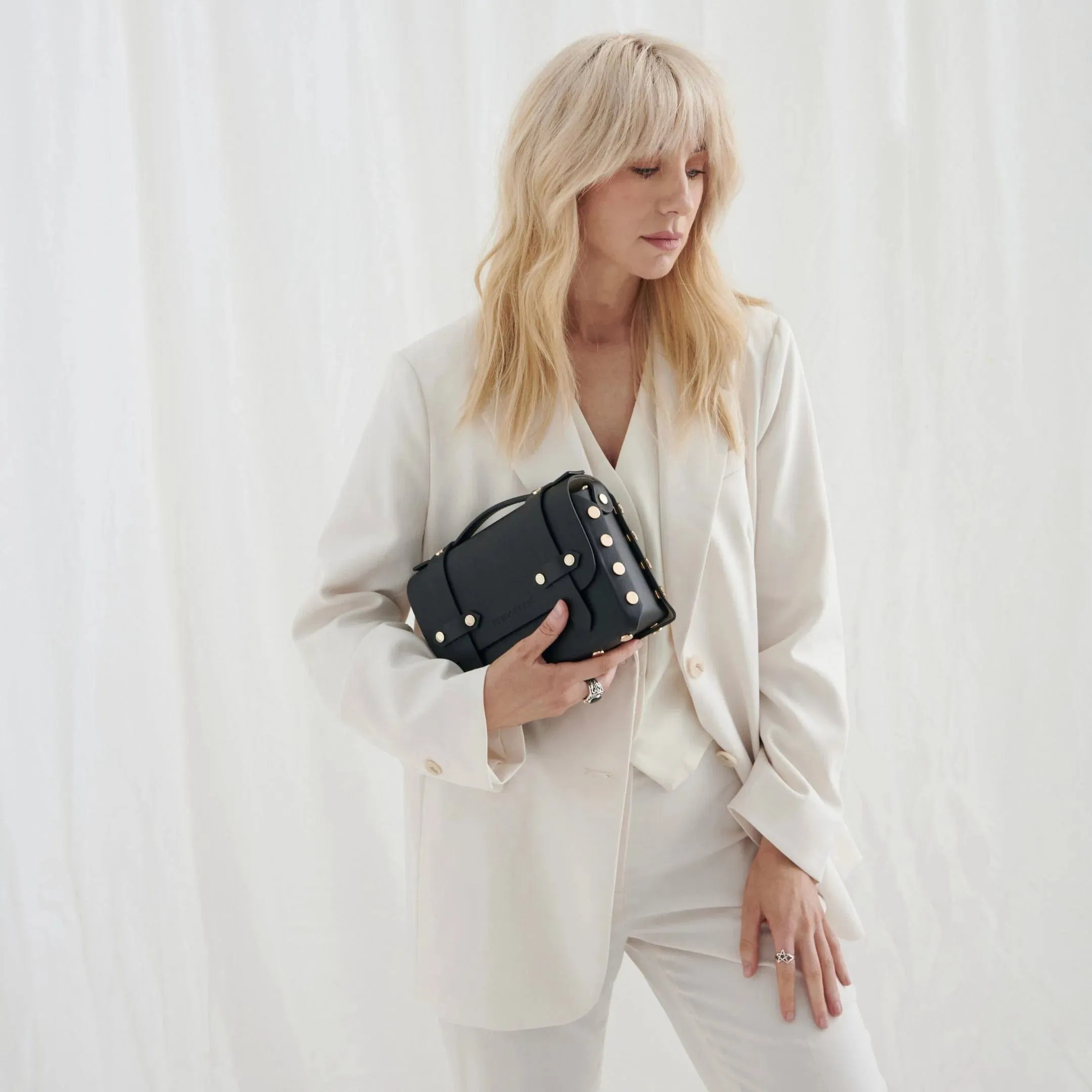 The WEEK/END Cactus Leather Vegan Studded Crossbody Bag | Black