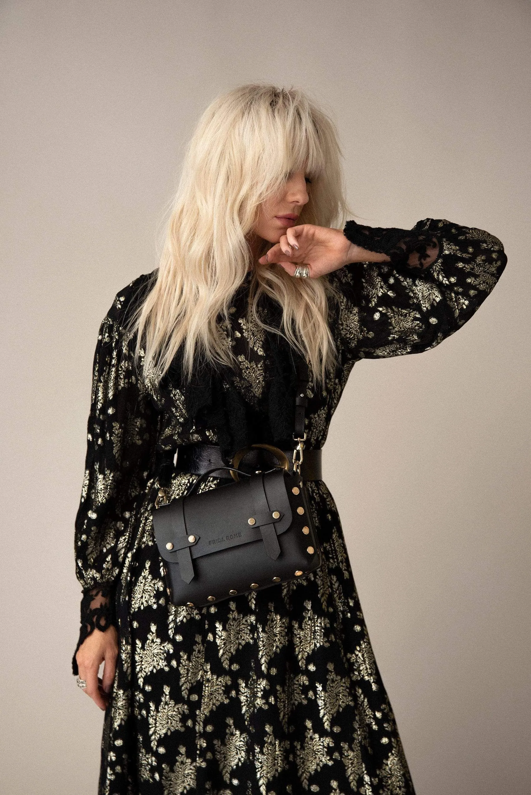 The WEEK/END Cactus Leather Vegan Studded Crossbody Bag | Black