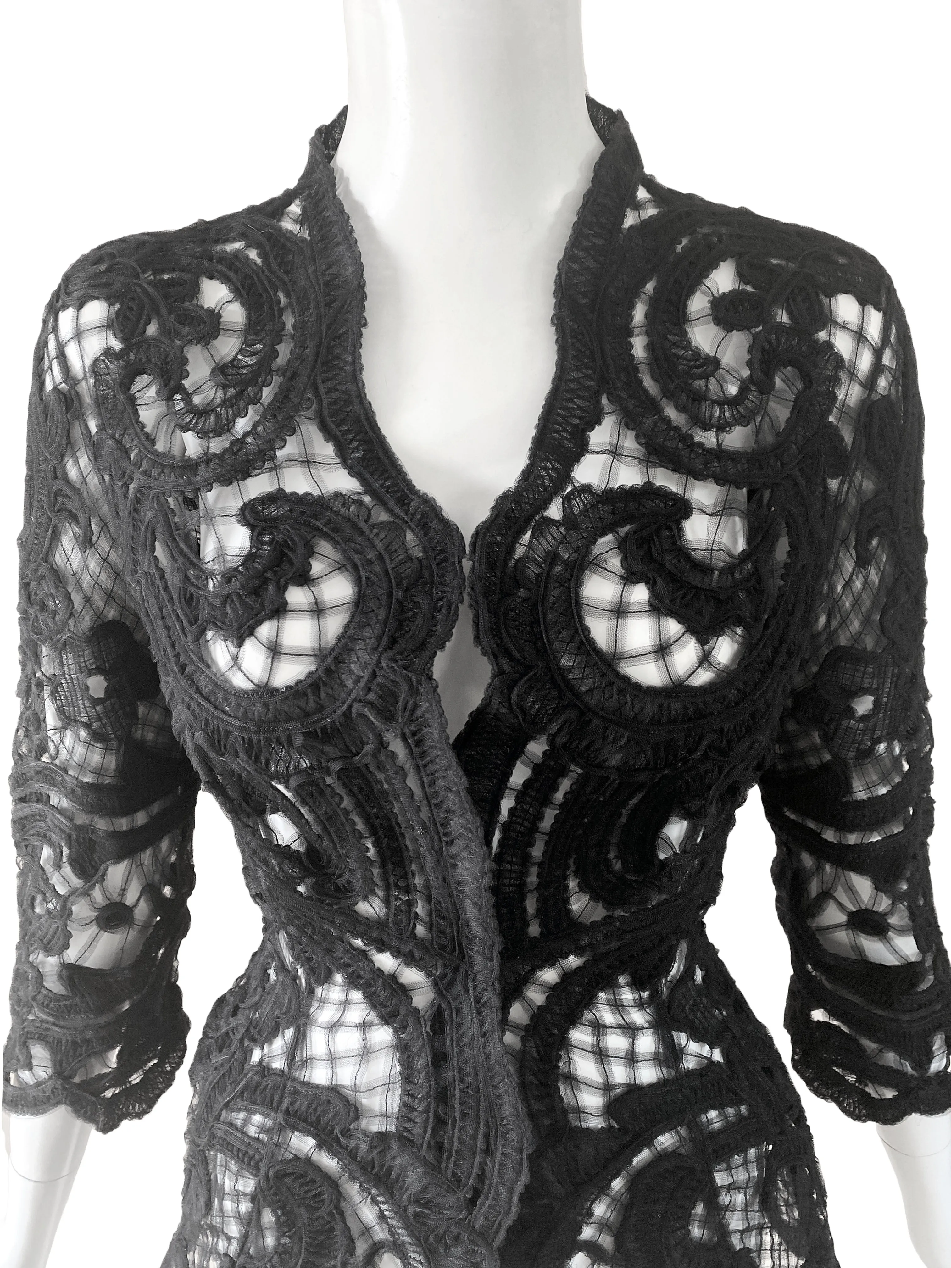 Thierry Mugler 1990s Black Ribbon Lace Jacket