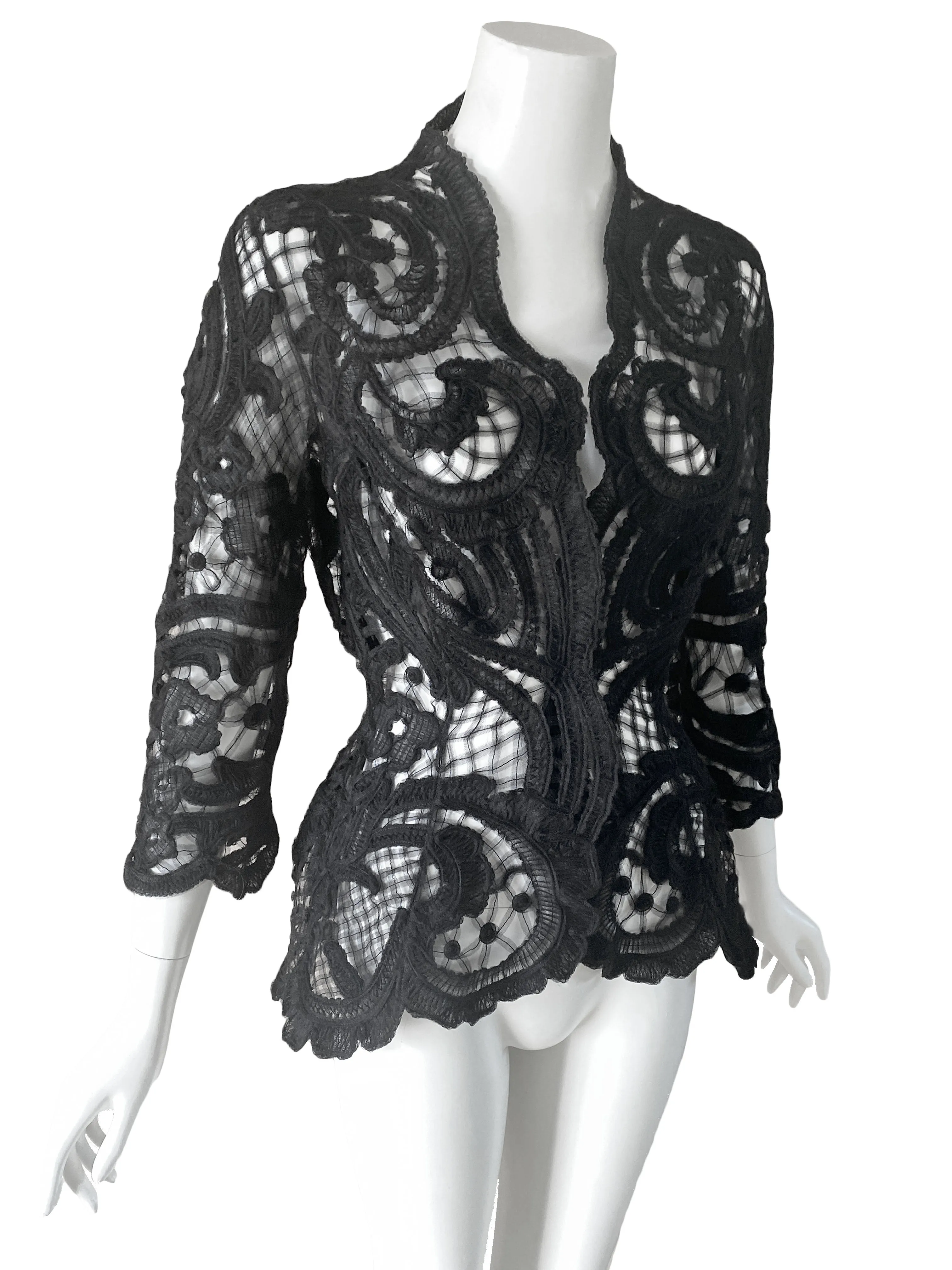 Thierry Mugler 1990s Black Ribbon Lace Jacket