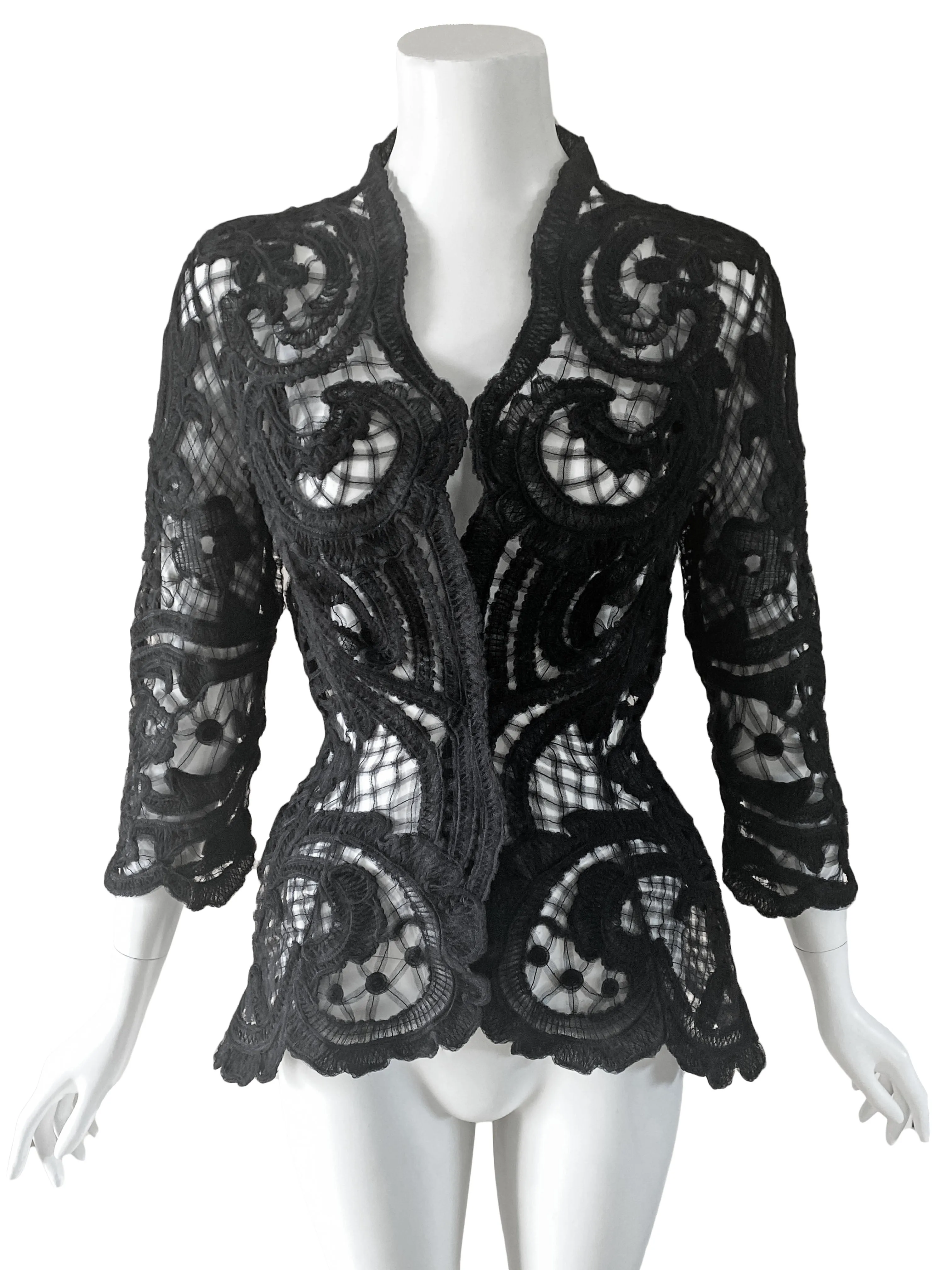 Thierry Mugler 1990s Black Ribbon Lace Jacket