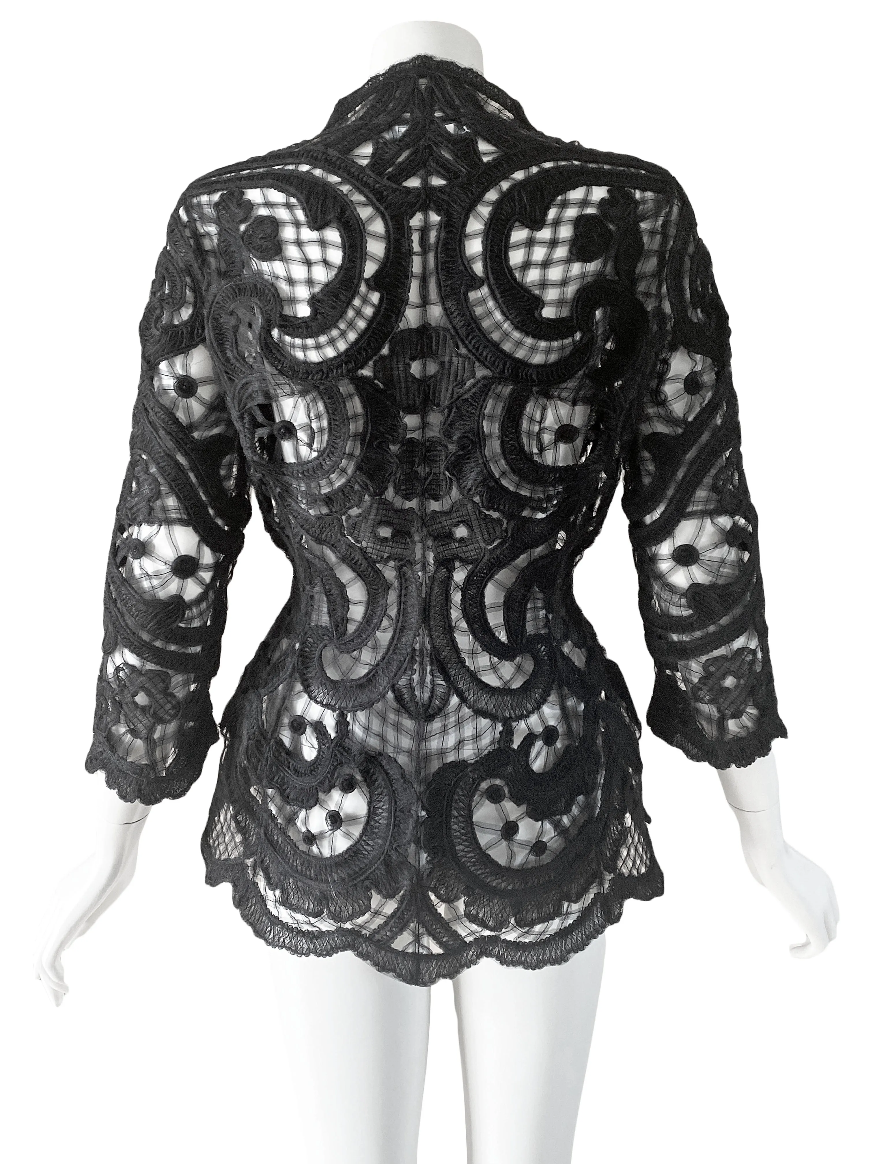 Thierry Mugler 1990s Black Ribbon Lace Jacket