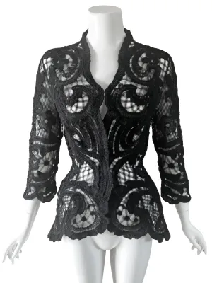 Thierry Mugler 1990s Black Ribbon Lace Jacket