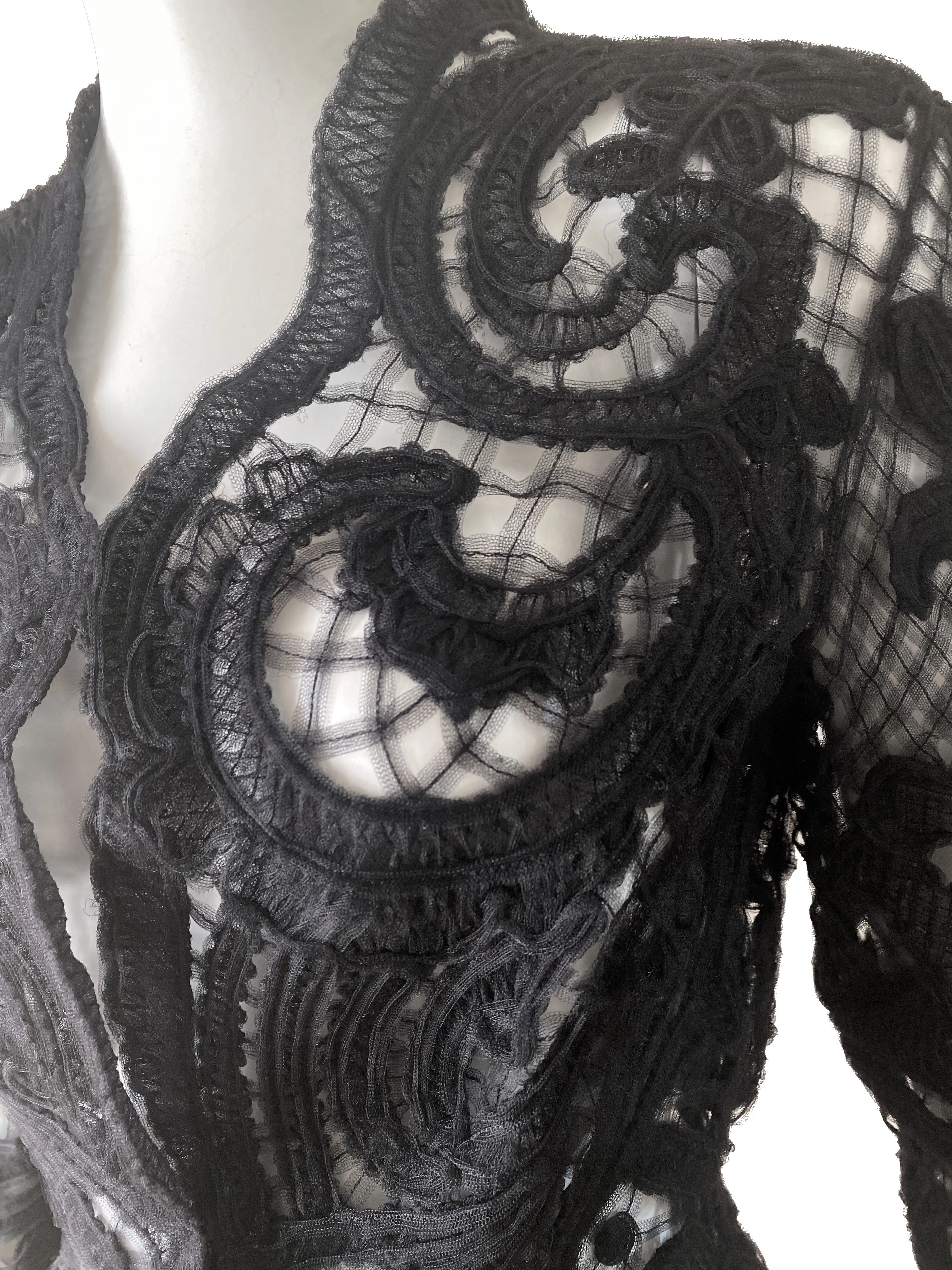 Thierry Mugler 1990s Black Ribbon Lace Jacket